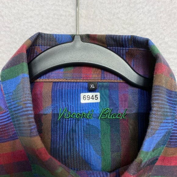 Visconti Black Shirt Mens XL Multicolor Long Sleeve All Over Print Button Up - Picture 7 of 12